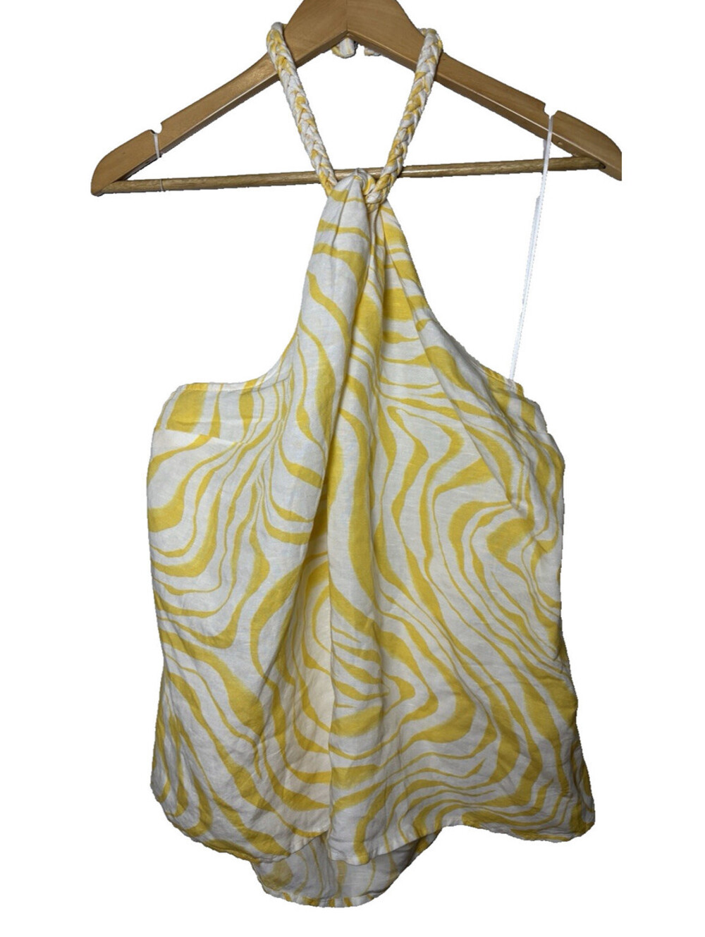 I.N.C. International Women Linen-Blend Braided Halter Neckline Yellow Top PXL